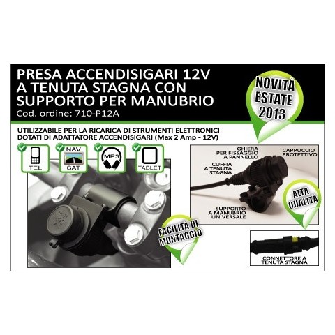 BC Presa Accendisigari Moto 12V USB Con Supporto | Nero